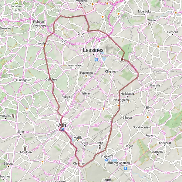 Miniature de la carte de l'inspiration cycliste "Exploration des Routes de Gravel" dans la Prov. Hainaut, Belgium. Générée par le planificateur d'itinéraire cycliste Tarmacs.app