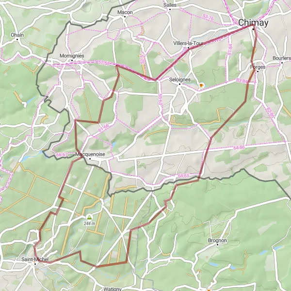 Miniatuurkaart van de fietsinspiratie "Gravelroute rond Chimay" in Prov. Hainaut, Belgium. Gemaakt door de Tarmacs.app fietsrouteplanner