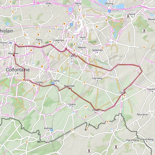 Map miniature of "Gravel Adventure near Colfontaine" cycling inspiration in Prov. Hainaut, Belgium. Generated by Tarmacs.app cycling route planner