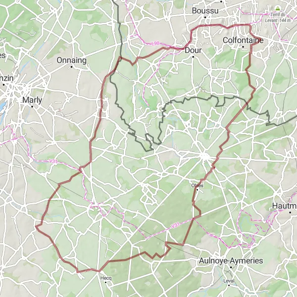 Miniature de la carte de l'inspiration cycliste "La Grande Boucle des Terrils de Hainaut Est" dans la Prov. Hainaut, Belgium. Générée par le planificateur d'itinéraire cycliste Tarmacs.app
