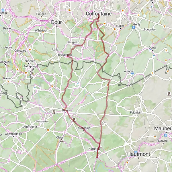 Map miniature of "Unexplored Gravel Trails" cycling inspiration in Prov. Hainaut, Belgium. Generated by Tarmacs.app cycling route planner