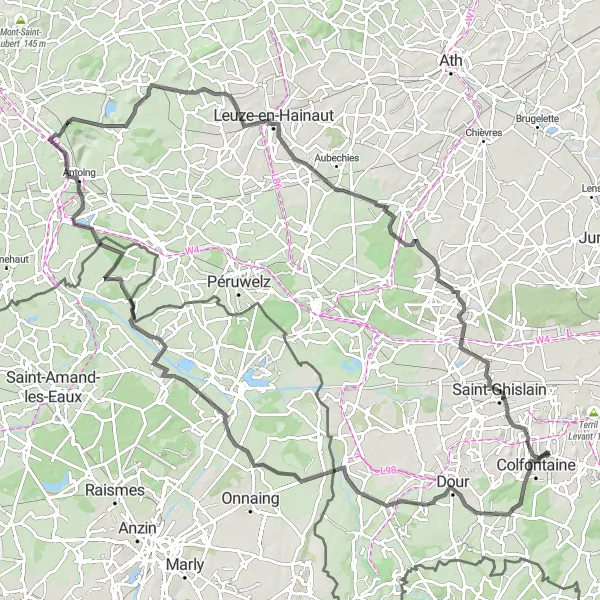 Miniature de la carte de l'inspiration cycliste "Boucle des Terrils Hainuyers" dans la Prov. Hainaut, Belgium. Générée par le planificateur d'itinéraire cycliste Tarmacs.app