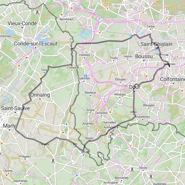 Map miniature of "Colfontaine Road Explorer" cycling inspiration in Prov. Hainaut, Belgium. Generated by Tarmacs.app cycling route planner