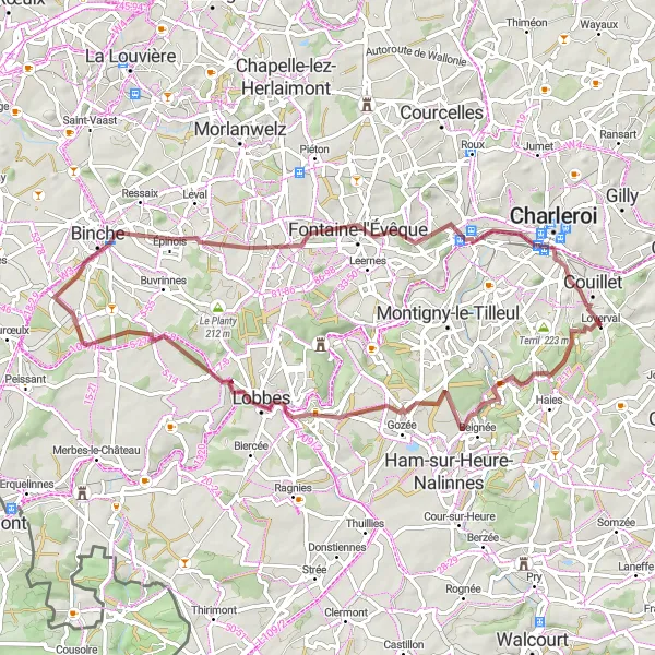 Karten-Miniaturansicht der Radinspiration "Gravel-Rundfahrt von Couillet nach Marchienne-au-Pont" in Prov. Hainaut, Belgium. Erstellt vom Tarmacs.app-Routenplaner für Radtouren