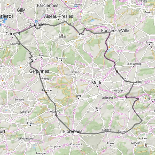 Karten-Miniaturansicht der Radinspiration "Roadtrip zum Terril du Boubier 2" in Prov. Hainaut, Belgium. Erstellt vom Tarmacs.app-Routenplaner für Radtouren
