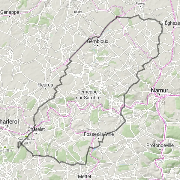 Map miniature of "Road to Villers-lez-Heest and Buzet" cycling inspiration in Prov. Hainaut, Belgium. Generated by Tarmacs.app cycling route planner