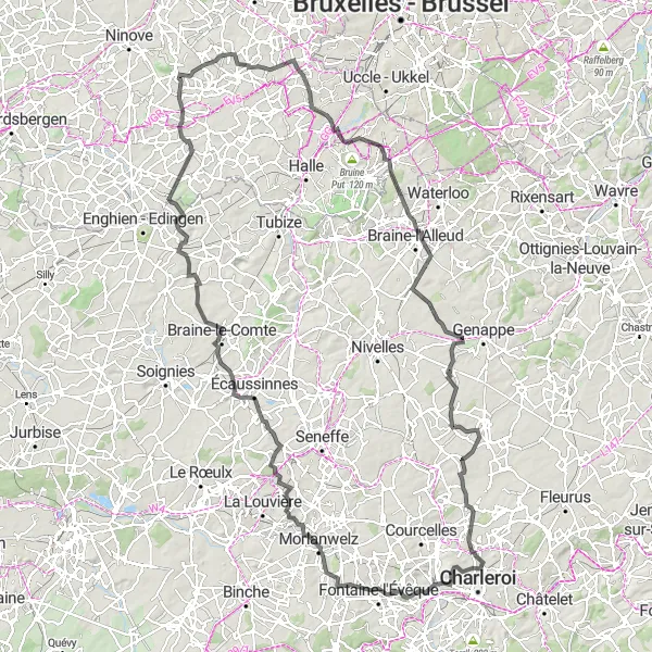 Map miniature of "The Brussels Connexion" cycling inspiration in Prov. Hainaut, Belgium. Generated by Tarmacs.app cycling route planner
