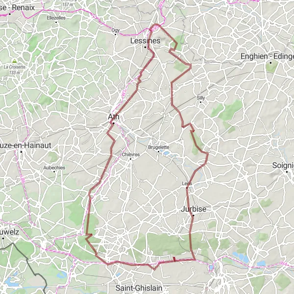 Map miniature of "Challenging Gravel Loop" cycling inspiration in Prov. Hainaut, Belgium. Generated by Tarmacs.app cycling route planner