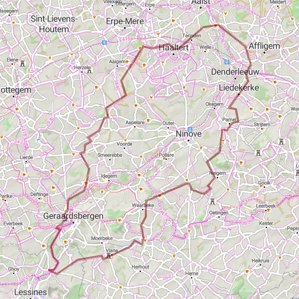 Karten-Miniaturansicht der Radinspiration "Gravel Route von Deux-Acren nach Geraardsbergen" in Prov. Hainaut, Belgium. Erstellt vom Tarmacs.app-Routenplaner für Radtouren