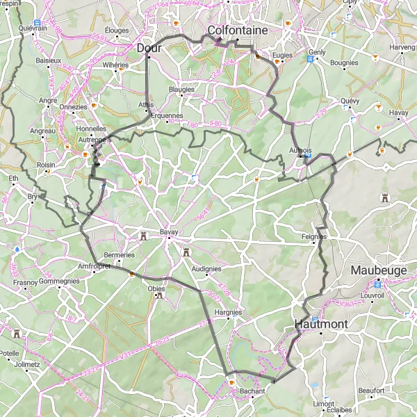 Map miniature of "The Countryside Explorer" cycling inspiration in Prov. Hainaut, Belgium. Generated by Tarmacs.app cycling route planner