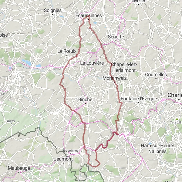 Map miniature of "Epic Gravel Tour" cycling inspiration in Prov. Hainaut, Belgium. Generated by Tarmacs.app cycling route planner