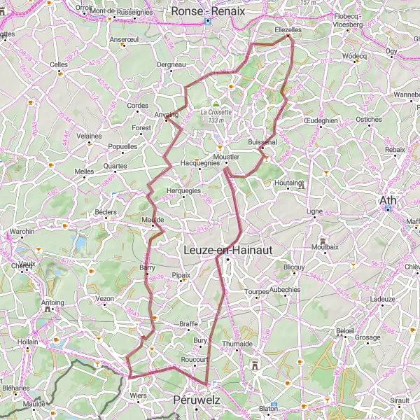 Karten-Miniaturansicht der Radinspiration "Schottertour von Ellezelles nach Callenelle" in Prov. Hainaut, Belgium. Erstellt vom Tarmacs.app-Routenplaner für Radtouren