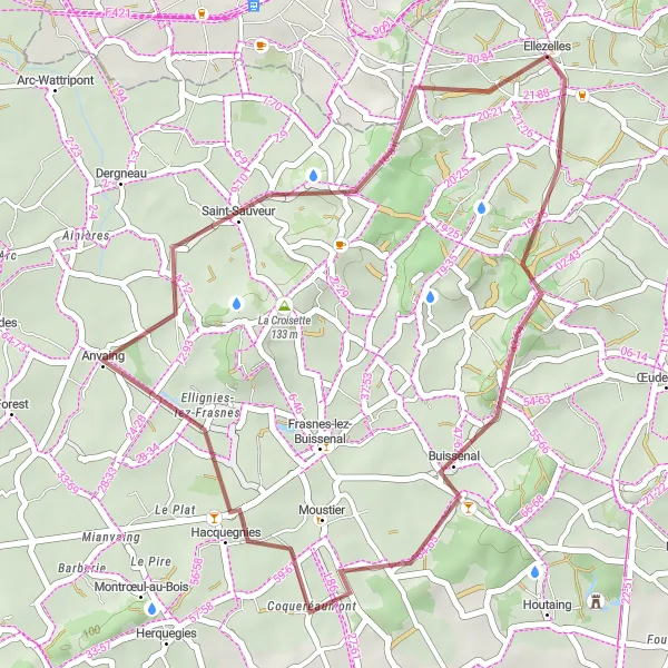 Map miniature of "Buissenal Gravel Adventure" cycling inspiration in Prov. Hainaut, Belgium. Generated by Tarmacs.app cycling route planner