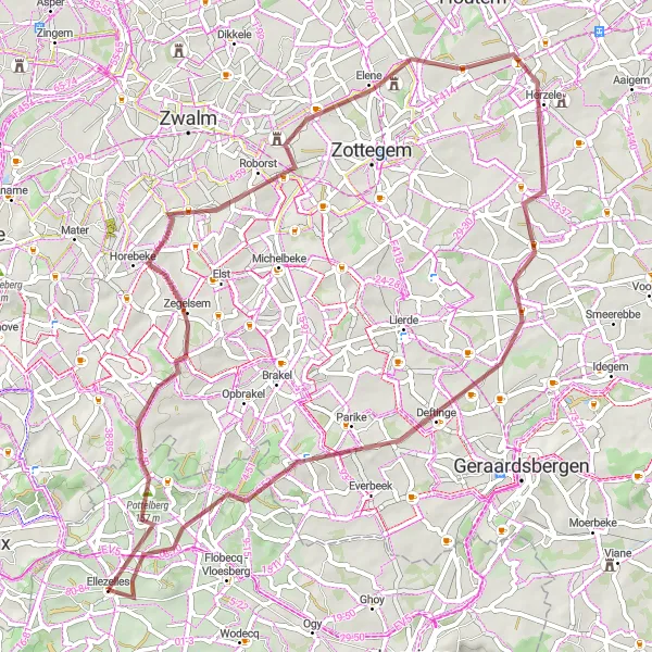 Karten-Miniaturansicht der Radinspiration "Fahrradrunde ab Ellezelles: Ländliche Wege und grüne Landschaften" in Prov. Hainaut, Belgium. Erstellt vom Tarmacs.app-Routenplaner für Radtouren