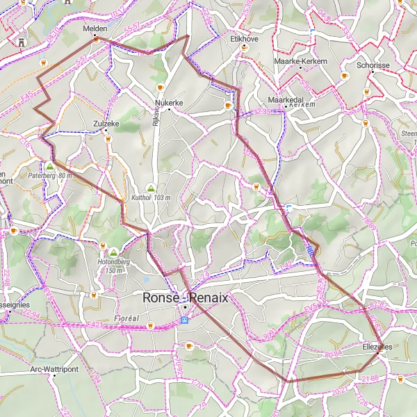 Miniature de la carte de l'inspiration cycliste "L'Aventure des Graviers" dans la Prov. Hainaut, Belgium. Générée par le planificateur d'itinéraire cycliste Tarmacs.app