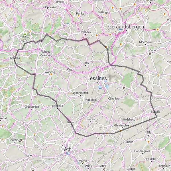 Map miniature of "Discovering the Hidden Gems of Ellezelles" cycling inspiration in Prov. Hainaut, Belgium. Generated by Tarmacs.app cycling route planner