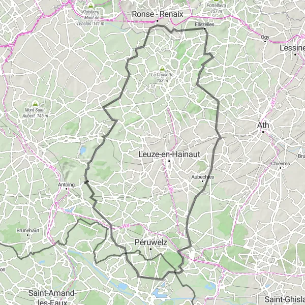 Map miniature of "Countryside Cruise - Road" cycling inspiration in Prov. Hainaut, Belgium. Generated by Tarmacs.app cycling route planner