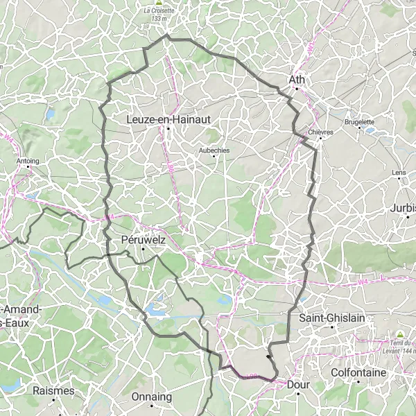 Map miniature of "Élouges to Élouges through Terril de l'Escaut" cycling inspiration in Prov. Hainaut, Belgium. Generated by Tarmacs.app cycling route planner