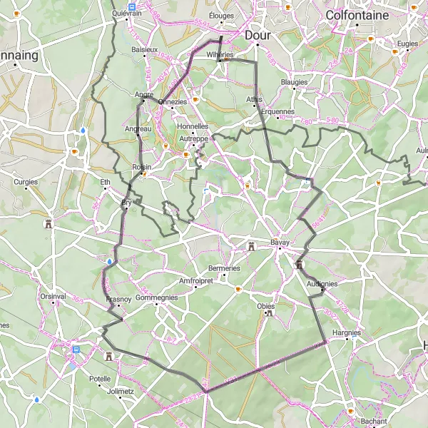 Map miniature of "Discovering Historic Road Routes" cycling inspiration in Prov. Hainaut, Belgium. Generated by Tarmacs.app cycling route planner