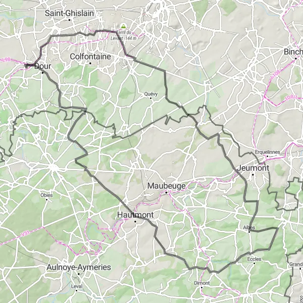 Miniatuurkaart van de fietsinspiratie "Route van Élouges naar Hautmont via Terril du Sept en Blaugies" in Prov. Hainaut, Belgium. Gemaakt door de Tarmacs.app fietsrouteplanner