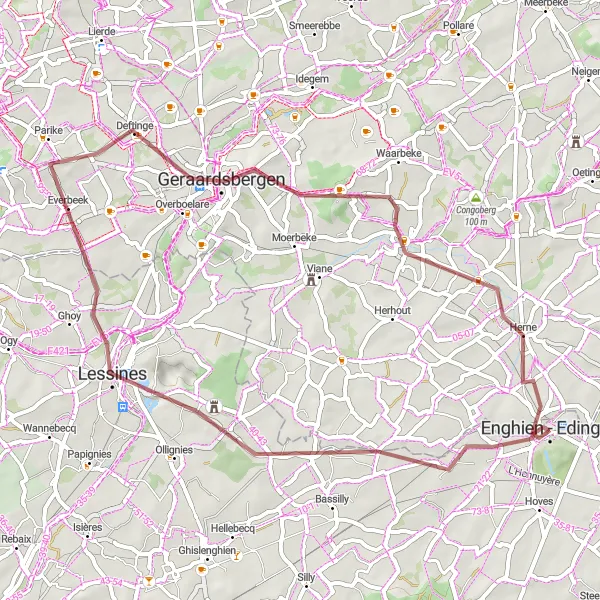 Karten-Miniaturansicht der Radinspiration "Rund um Geraardsbergen" in Prov. Hainaut, Belgium. Erstellt vom Tarmacs.app-Routenplaner für Radtouren