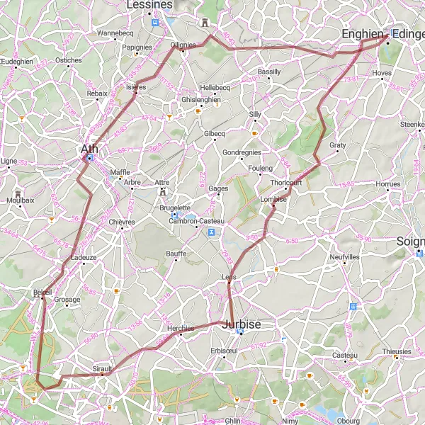 Map miniature of "Gravel Adventure: Marcq to Ath" cycling inspiration in Prov. Hainaut, Belgium. Generated by Tarmacs.app cycling route planner