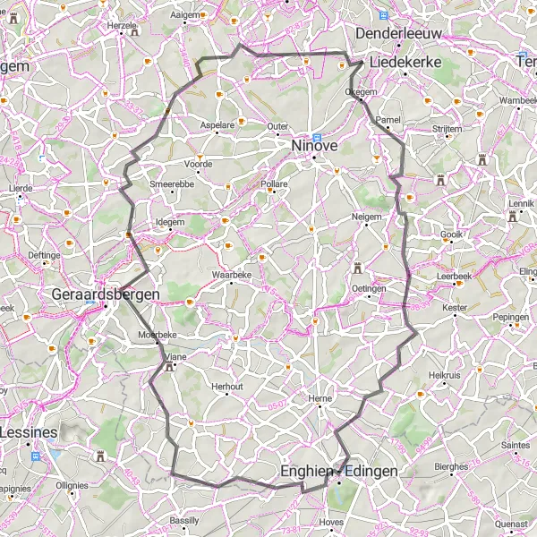 Map miniature of "Scenic Road Route through Schendelbeke and Herfelingen" cycling inspiration in Prov. Hainaut, Belgium. Generated by Tarmacs.app cycling route planner