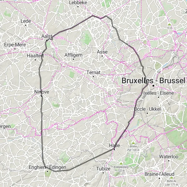 Miniature de la carte de l'inspiration cycliste "Les trésors du Brabant flamand" dans la Prov. Hainaut, Belgium. Générée par le planificateur d'itinéraire cycliste Tarmacs.app