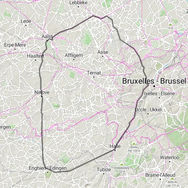 Map miniature of "Enghien to Halle Loop" cycling inspiration in Prov. Hainaut, Belgium. Generated by Tarmacs.app cycling route planner