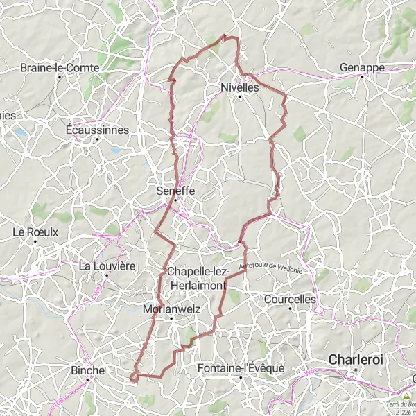 Map miniature of "The Hilly Gravel Adventure" cycling inspiration in Prov. Hainaut, Belgium. Generated by Tarmacs.app cycling route planner