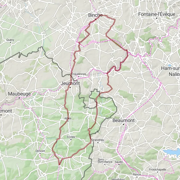 Miniatuurkaart van de fietsinspiratie "Ontdekkingstocht door Labuissière" in Prov. Hainaut, Belgium. Gemaakt door de Tarmacs.app fietsrouteplanner