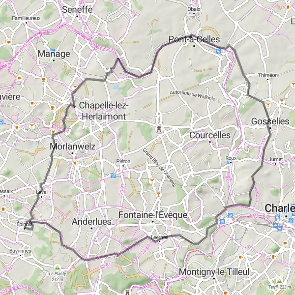 Map miniature of "Épinois Loop" cycling inspiration in Prov. Hainaut, Belgium. Generated by Tarmacs.app cycling route planner