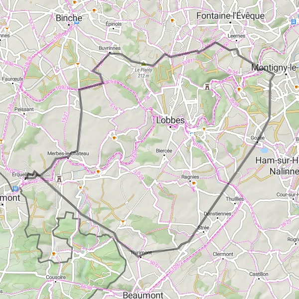 Map miniature of "The Merbes-le-Château Route" cycling inspiration in Prov. Hainaut, Belgium. Generated by Tarmacs.app cycling route planner