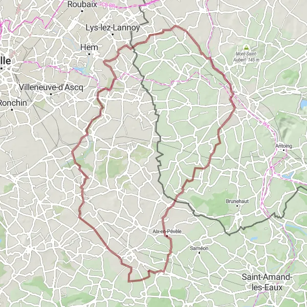 Miniatuurkaart van de fietsinspiratie "Grindweg van Estaimbourg naar Sailly-lez-Lannoy" in Prov. Hainaut, Belgium. Gemaakt door de Tarmacs.app fietsrouteplanner