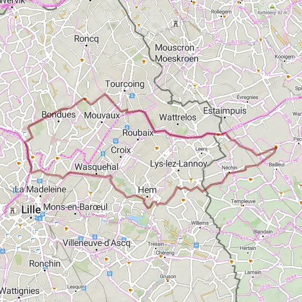 Miniature de la carte de l'inspiration cycliste "L'Escapade Nature et Découverte" dans la Prov. Hainaut, Belgium. Générée par le planificateur d'itinéraire cycliste Tarmacs.app