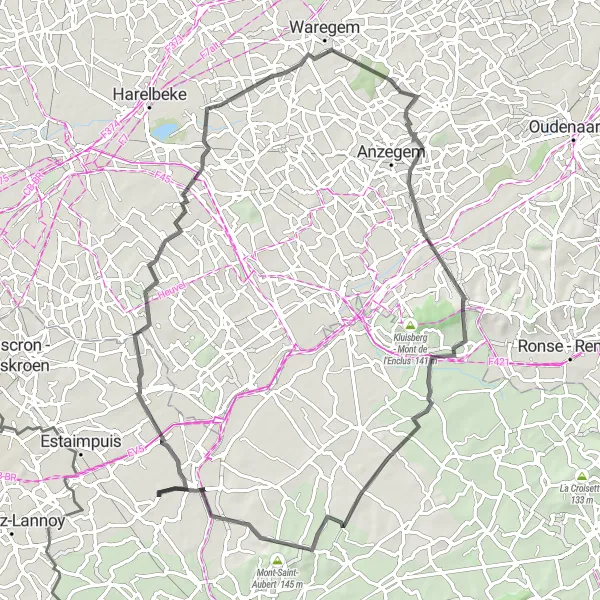 Map miniature of "Estaimbourg and Mont-Saint-Aubert Road Adventure" cycling inspiration in Prov. Hainaut, Belgium. Generated by Tarmacs.app cycling route planner