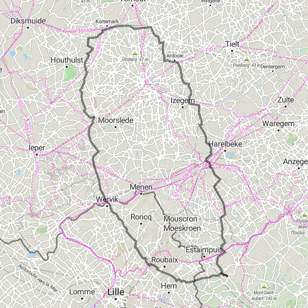 Miniatuurkaart van de fietsinspiratie "Wegroute in de buurt van Estaimbourg" in Prov. Hainaut, Belgium. Gemaakt door de Tarmacs.app fietsrouteplanner