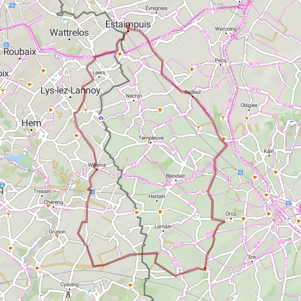 Map miniature of "Gravel Adventure" cycling inspiration in Prov. Hainaut, Belgium. Generated by Tarmacs.app cycling route planner