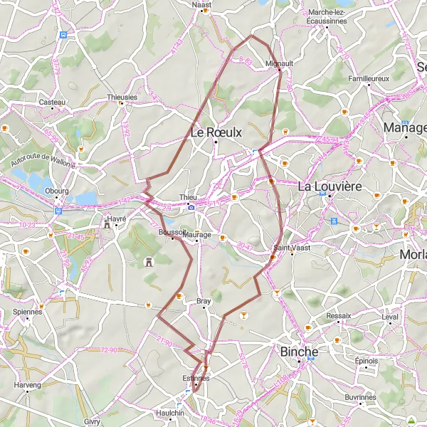 Map miniature of "Countryside Gravel Escape" cycling inspiration in Prov. Hainaut, Belgium. Generated by Tarmacs.app cycling route planner