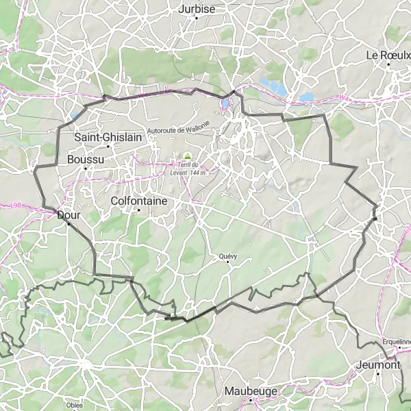Map miniature of "Scenic Roads of Hainaut" cycling inspiration in Prov. Hainaut, Belgium. Generated by Tarmacs.app cycling route planner