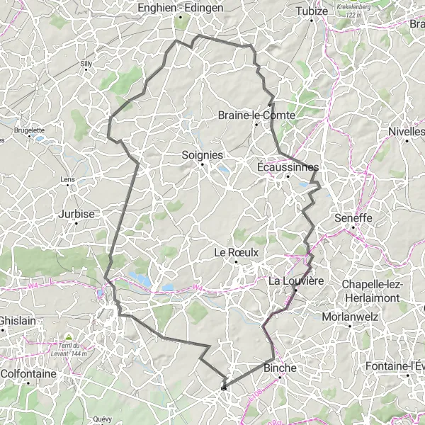 Map miniature of "Hainaut Hills Road Cycling Adventure" cycling inspiration in Prov. Hainaut, Belgium. Generated by Tarmacs.app cycling route planner
