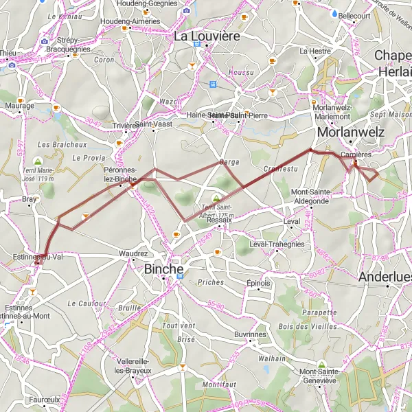 Map miniature of "Short and Scenic Escape" cycling inspiration in Prov. Hainaut, Belgium. Generated by Tarmacs.app cycling route planner