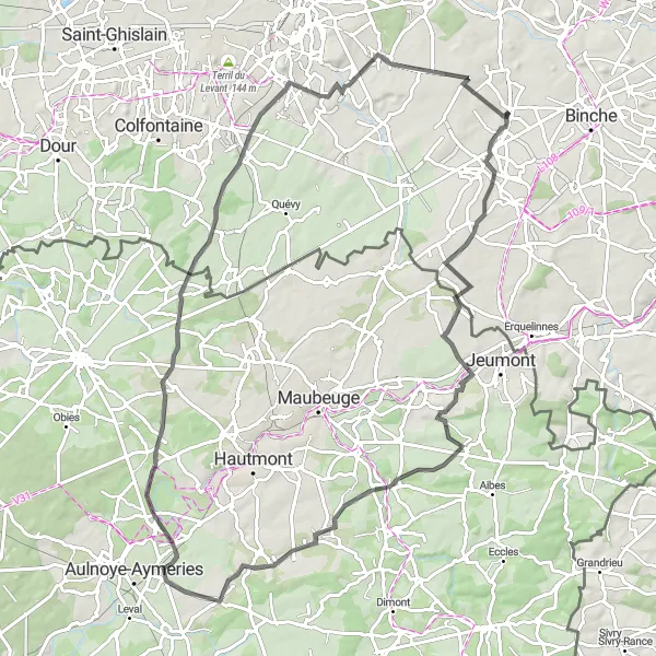 Karten-Miniaturansicht der Radinspiration "Rund um Estinnes-au-Val" in Prov. Hainaut, Belgium. Erstellt vom Tarmacs.app-Routenplaner für Radtouren
