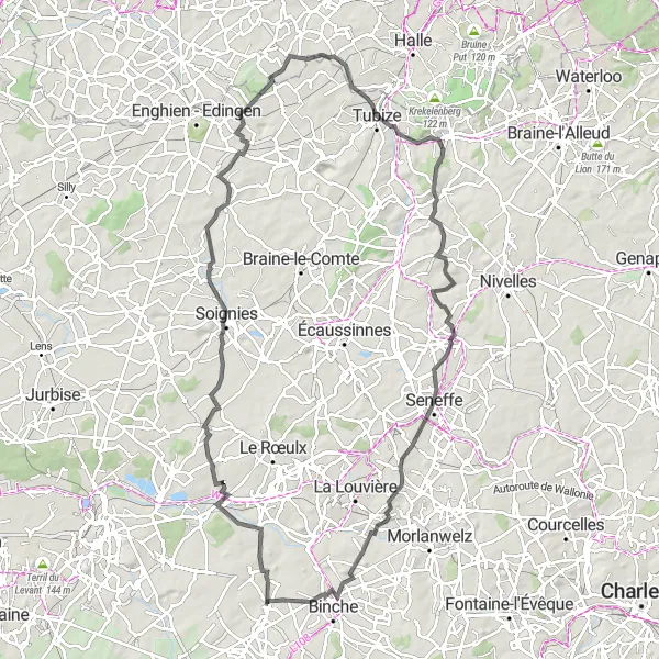 Map miniature of "Picturesque Landscapes and Hidden Gems" cycling inspiration in Prov. Hainaut, Belgium. Generated by Tarmacs.app cycling route planner