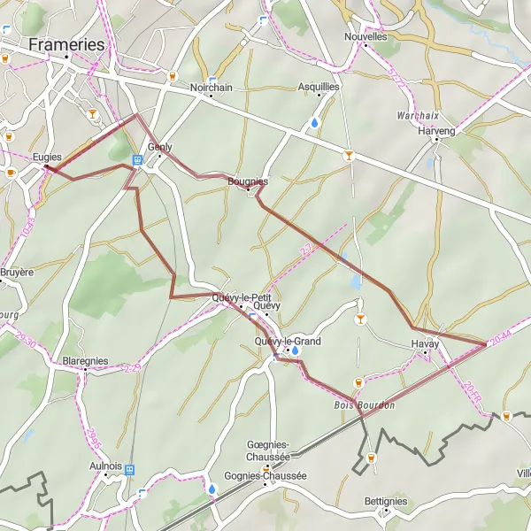 Map miniature of "Quaint Gravel Ride to Terril de l'Agrappe" cycling inspiration in Prov. Hainaut, Belgium. Generated by Tarmacs.app cycling route planner
