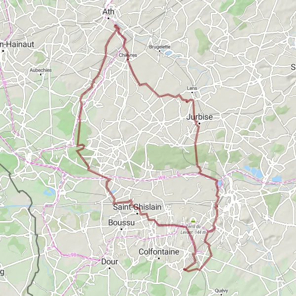 Map miniature of "Scenic Gravel Ride to Saint-Ghislain" cycling inspiration in Prov. Hainaut, Belgium. Generated by Tarmacs.app cycling route planner