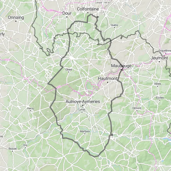 Map miniature of "The Ardennes Challenge" cycling inspiration in Prov. Hainaut, Belgium. Generated by Tarmacs.app cycling route planner