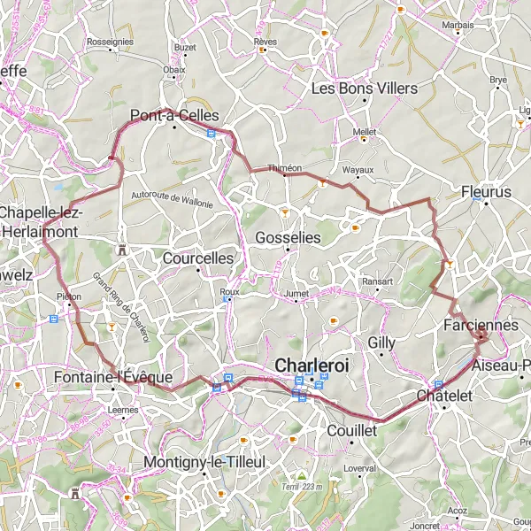 Map miniature of "Terril du Boubier 2 and Pironchamps Gravel Exploration" cycling inspiration in Prov. Hainaut, Belgium. Generated by Tarmacs.app cycling route planner