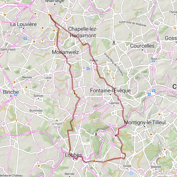 Miniatuurkaart van de fietsinspiratie "Graveltocht naar Fayt-lez-Manage" in Prov. Hainaut, Belgium. Gemaakt door de Tarmacs.app fietsrouteplanner
