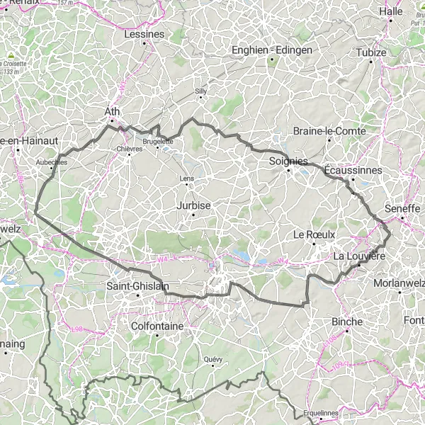 Miniatuurkaart van de fietsinspiratie "Ontdek de Schatten van Manage" in Prov. Hainaut, Belgium. Gemaakt door de Tarmacs.app fietsrouteplanner